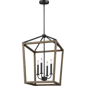 Gannet Medium Chandelier Weathered Oak Wood / Antique Forged Iron - Visual Comfort Ceiling Lights