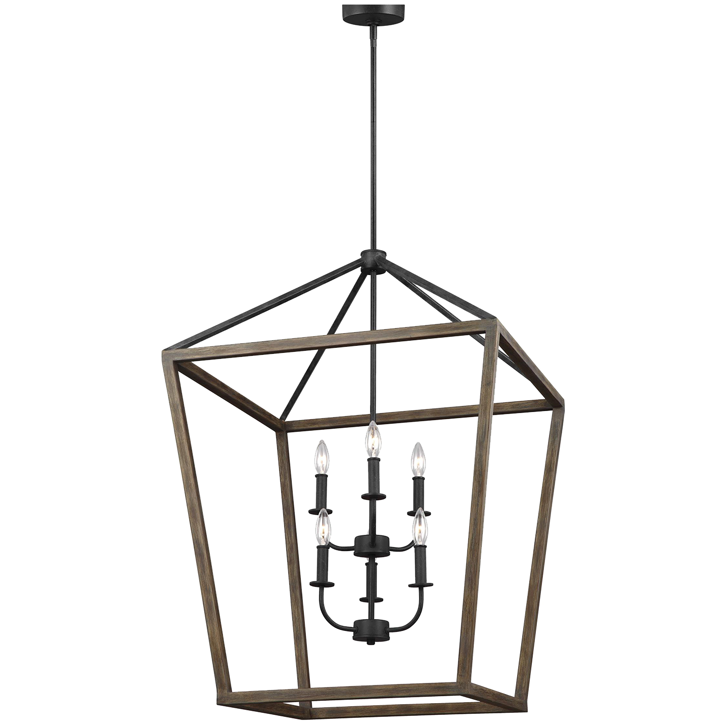 Gannet Large Chandelier Weathered Oak Wood / Antique Forged Iron - Visual Comfort Ceiling Lights