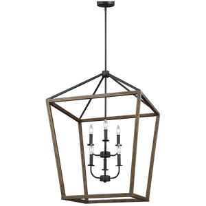 Gannet Large Chandelier Weathered Oak Wood / Antique Forged Iron - Visual Comfort Ceiling Lights