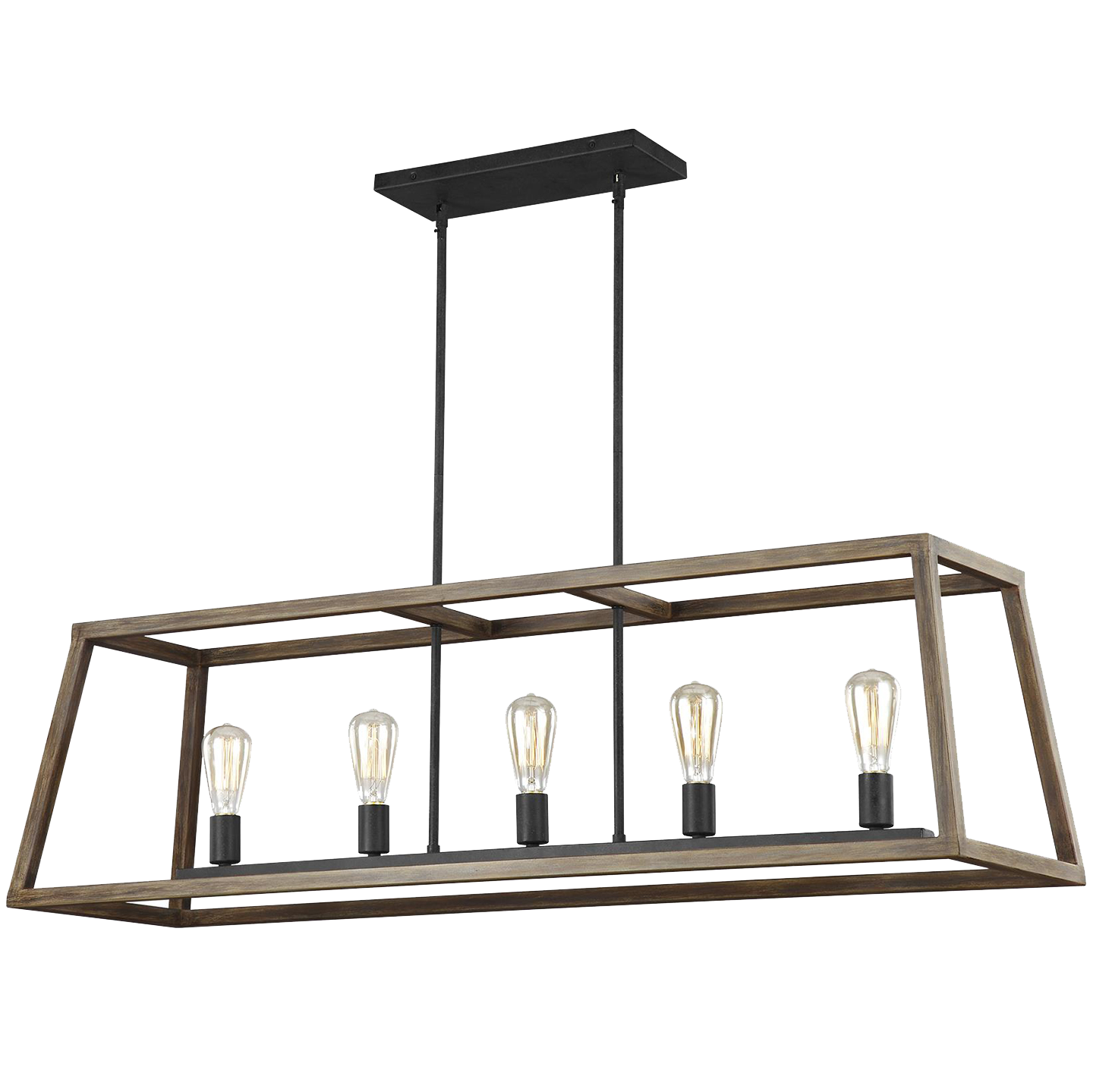 Gannet Linear Chandelier Weathered Oak Wood / Antique Forged Iron - Visual Comfort Ceiling Lights