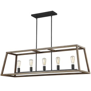 Gannet Linear Chandelier Weathered Oak Wood / Antique Forged Iron - Visual Comfort Ceiling Lights