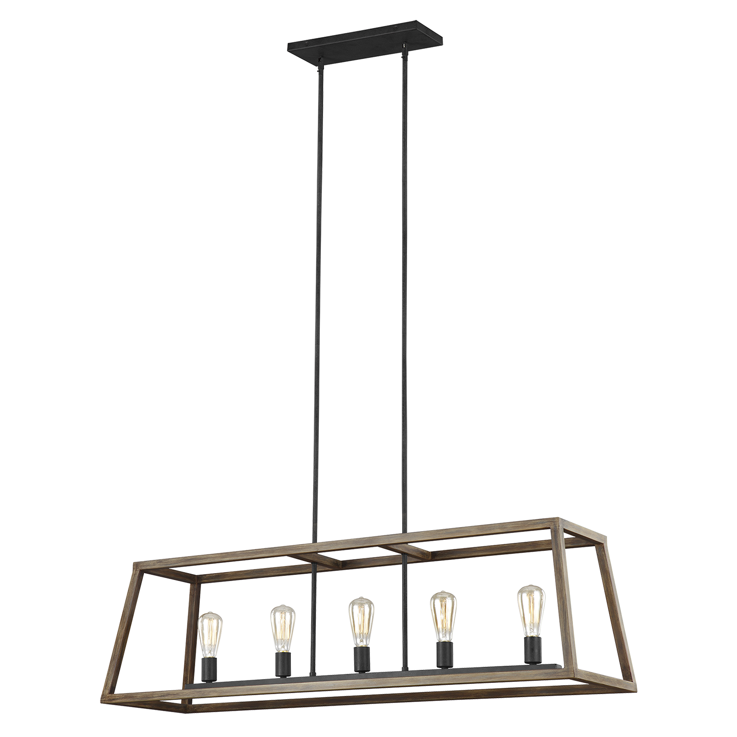 Gannet Linear Chandelier Weathered Oak Wood / Antique Forged Iron - Visual Comfort Ceiling Lights