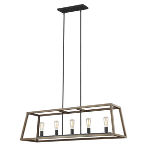 Gannet Linear Chandelier Weathered Oak Wood / Antique Forged Iron - Visual Comfort Ceiling Lights