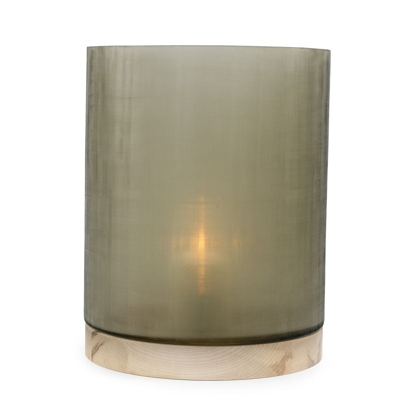 Aran Lantern Base Sycamore Handcarved/Glass Smokegrey