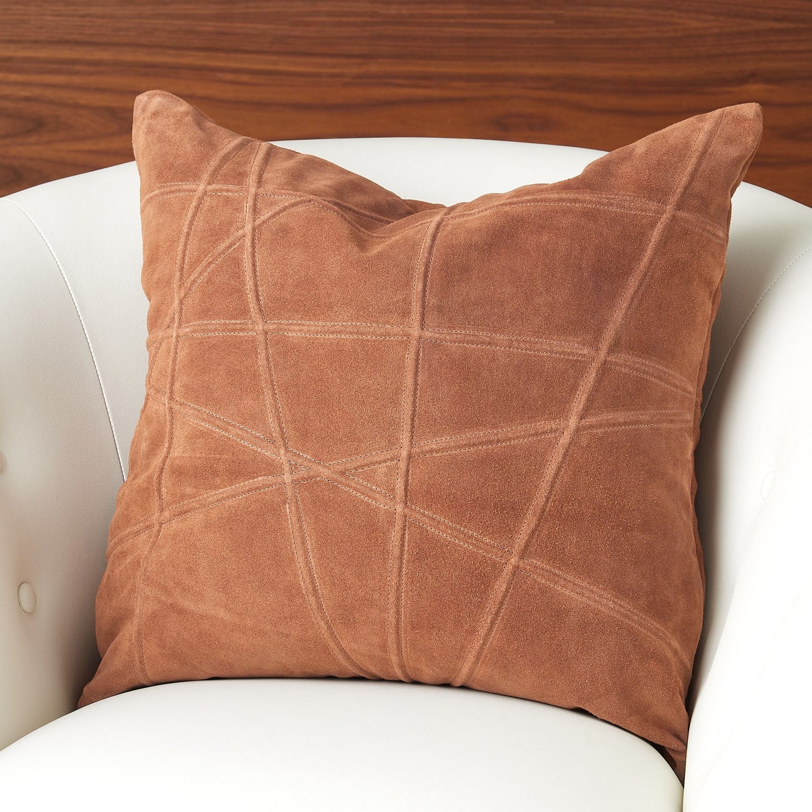 Global Views Crossroads Suede Pillow Rust – room setting