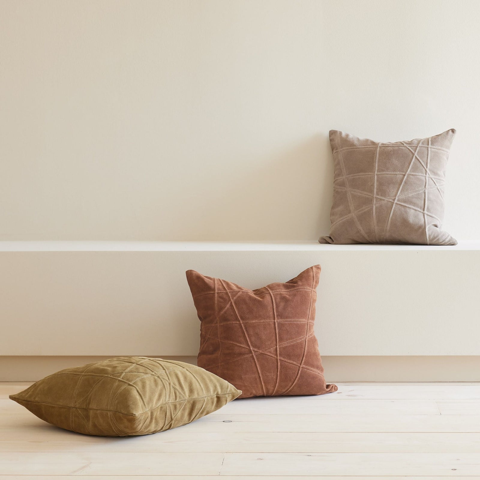 Global Views Crossroads Suede Pillow Camel – room setting
