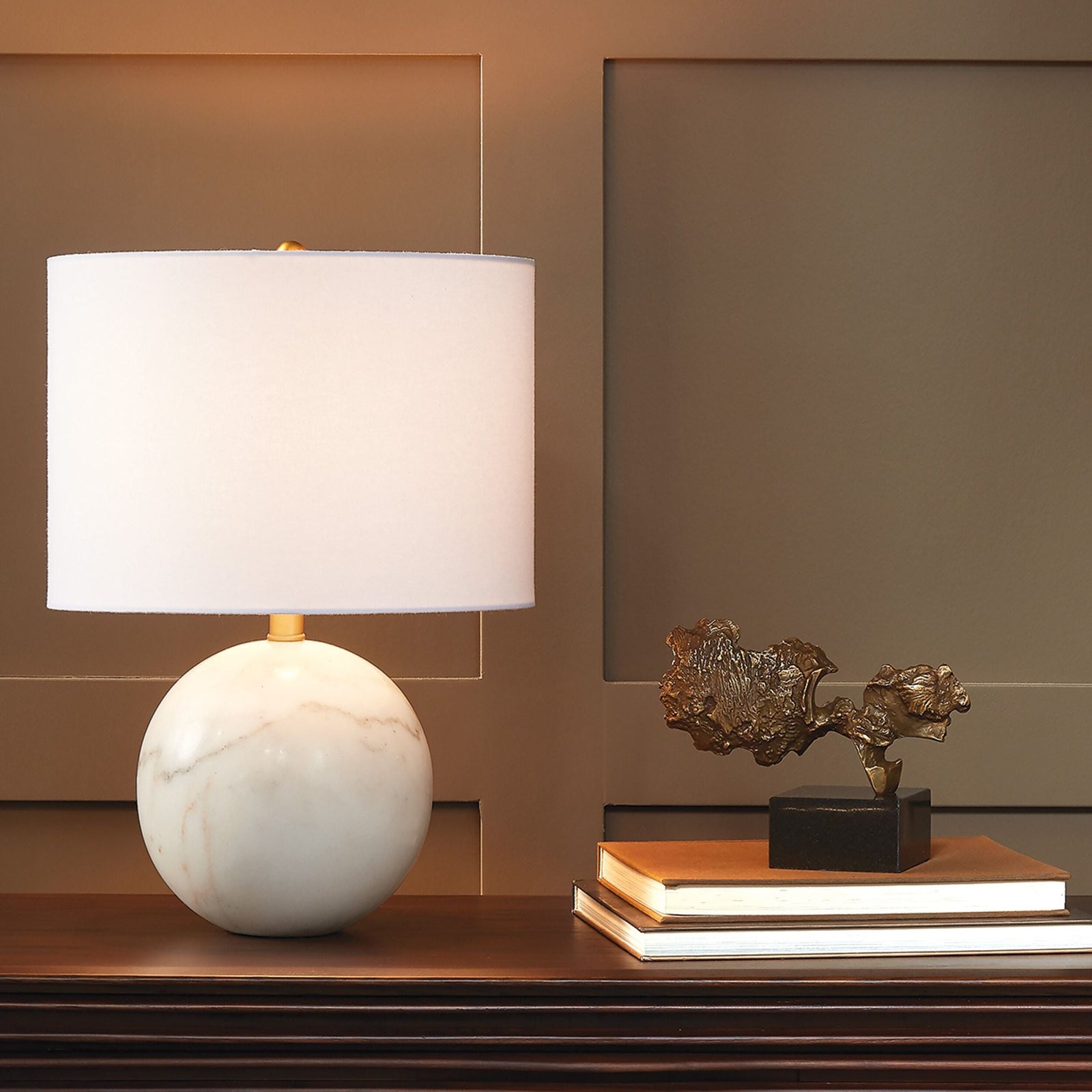 Global Views Archeron Marble Sphere Lamp – room setting