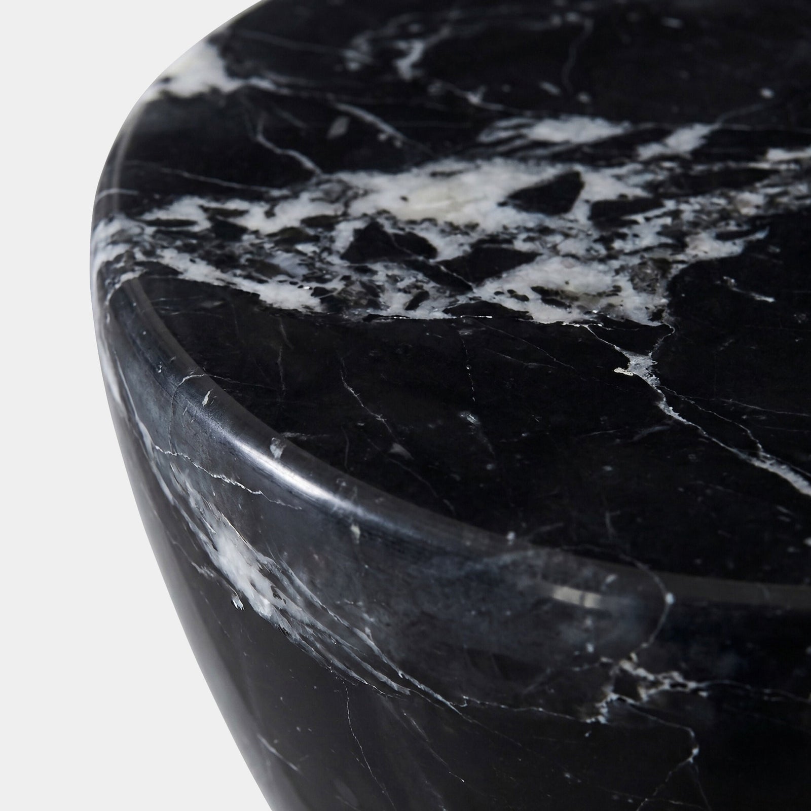 Global Views Appellative Marble Hourglass Table Black – corner view