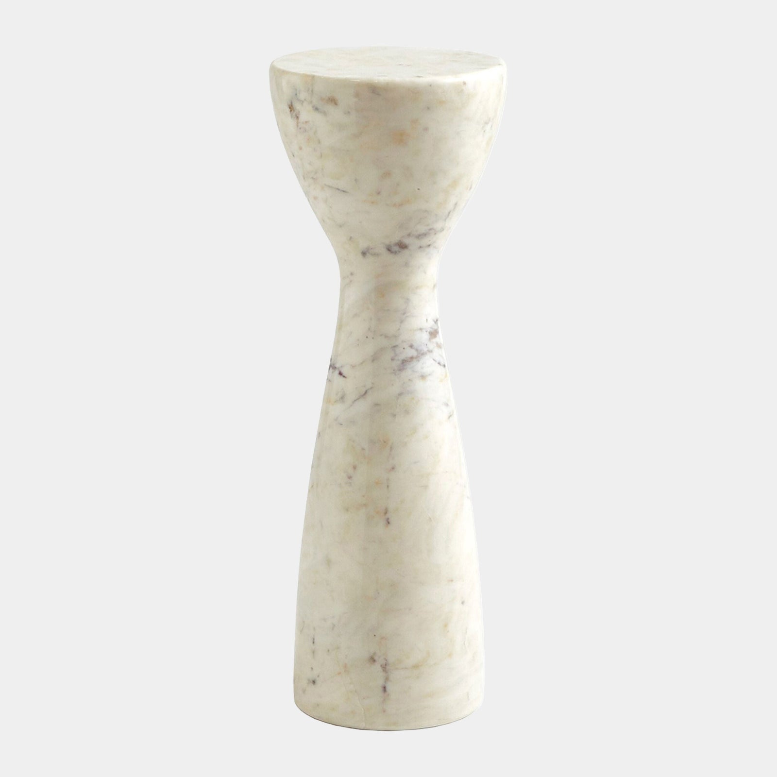 Global Views Appellative Marble Hourglass Table White – front view