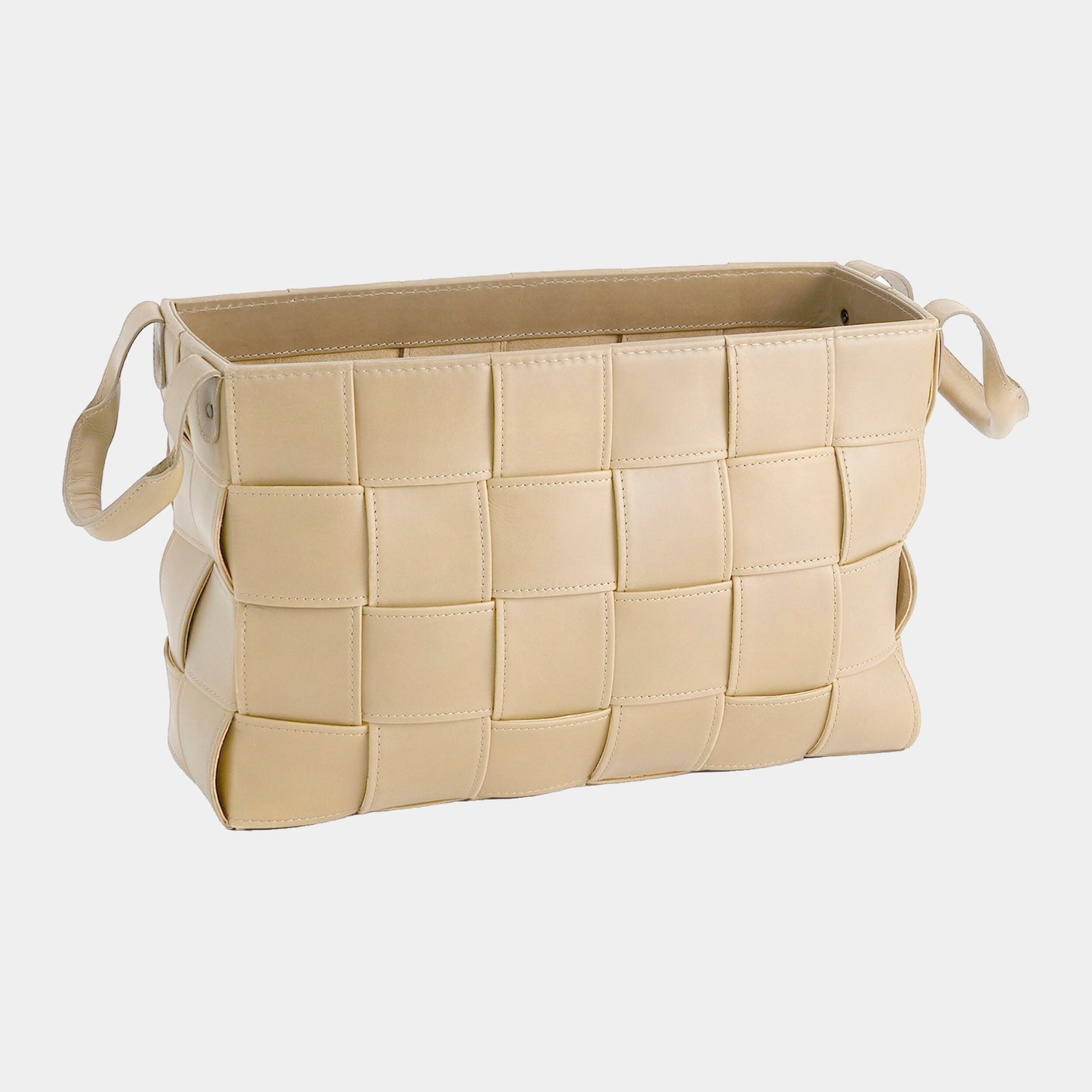 Global Views Bronya Soft Woven Leather Basket – front view