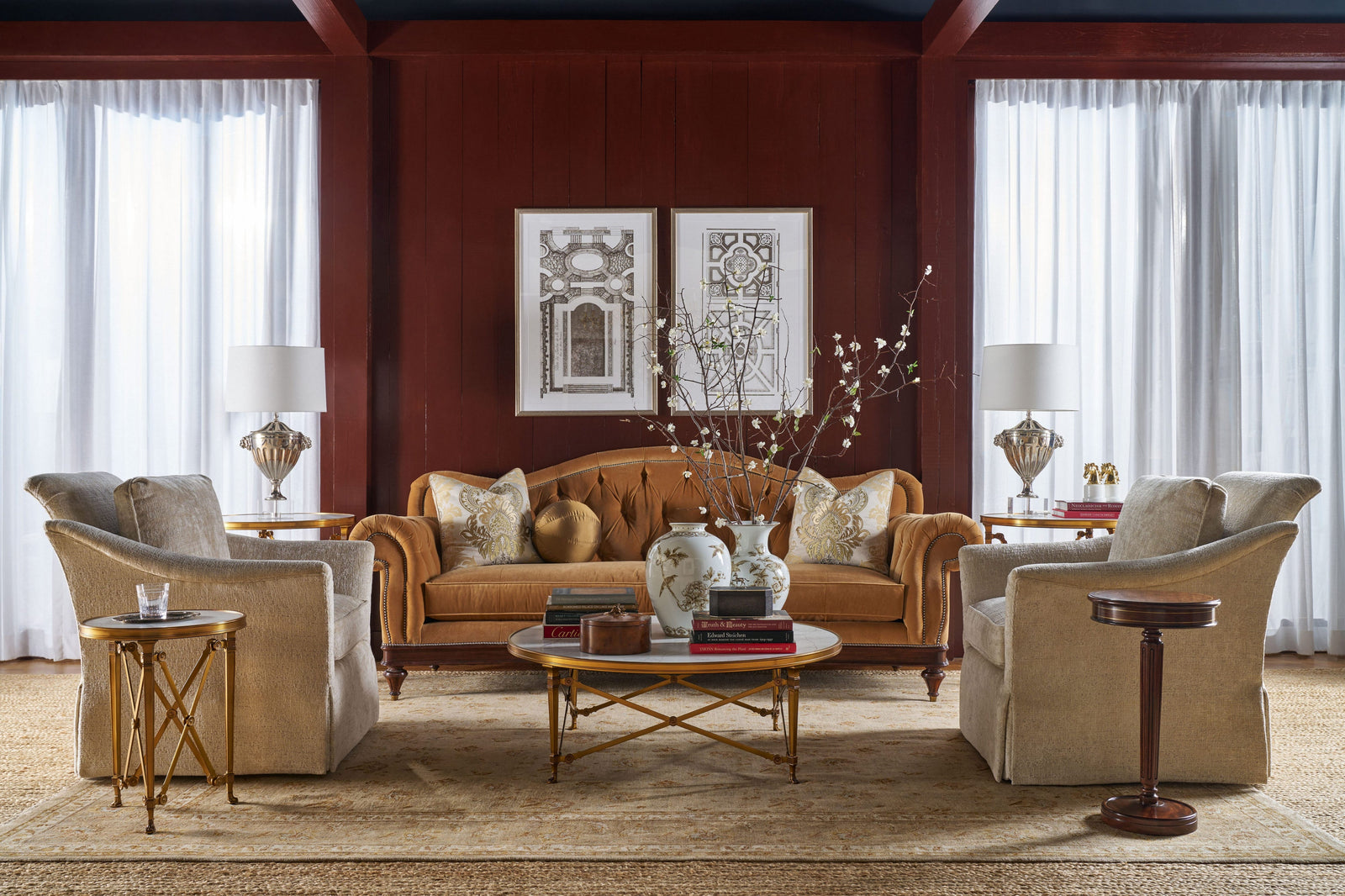 Theodore Alexander Spencer London Small Round Brass Side Table – room setting