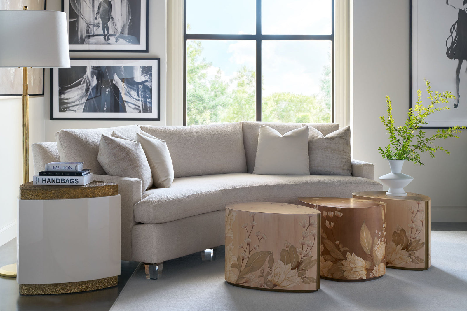 Theodore Alexander Bouquet Droplet Side Table Toasted Cashew, Dorelle – room setting