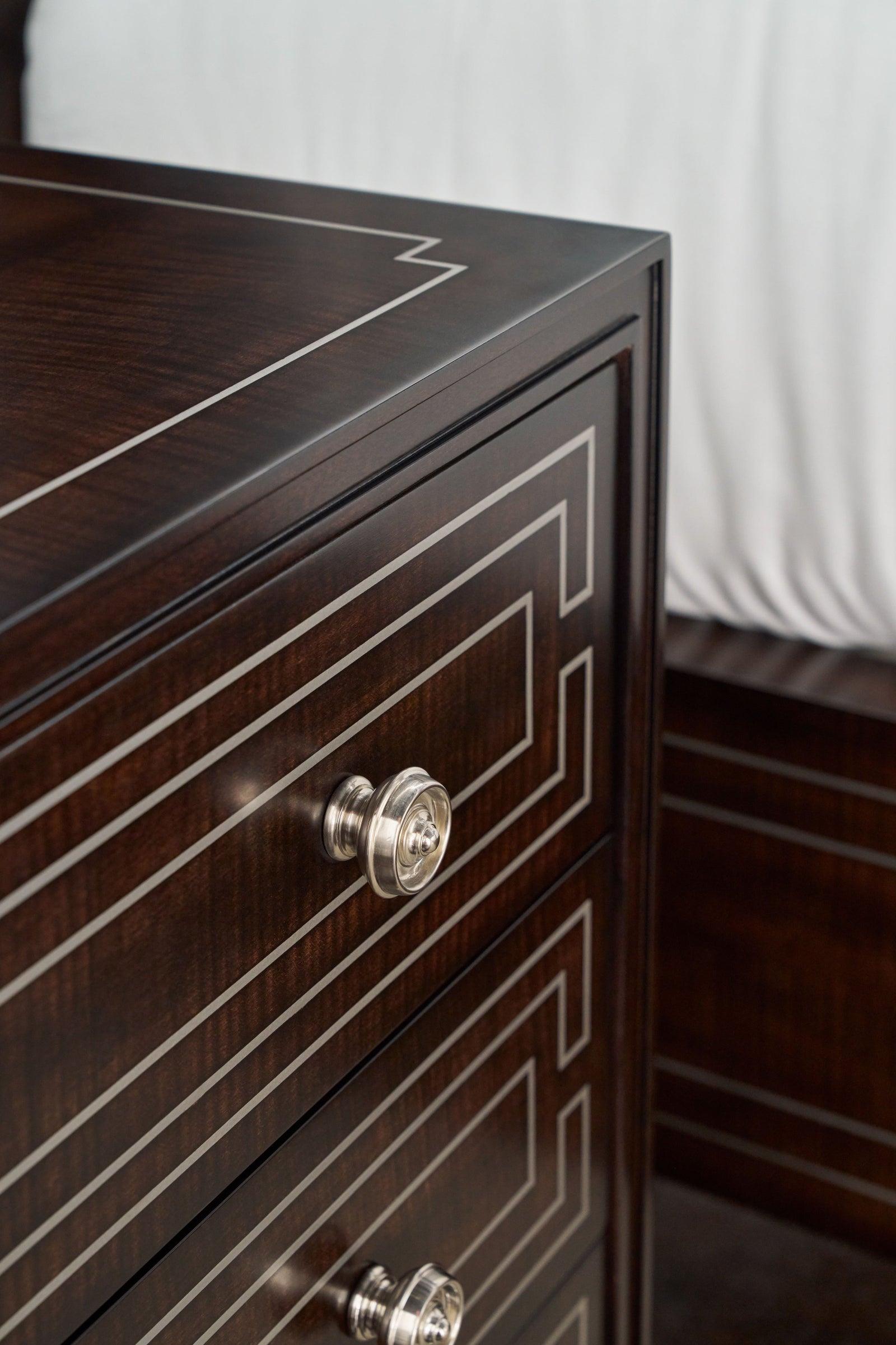 Theodore Alexander Spencer London 3-Drawer Nightstand – room setting