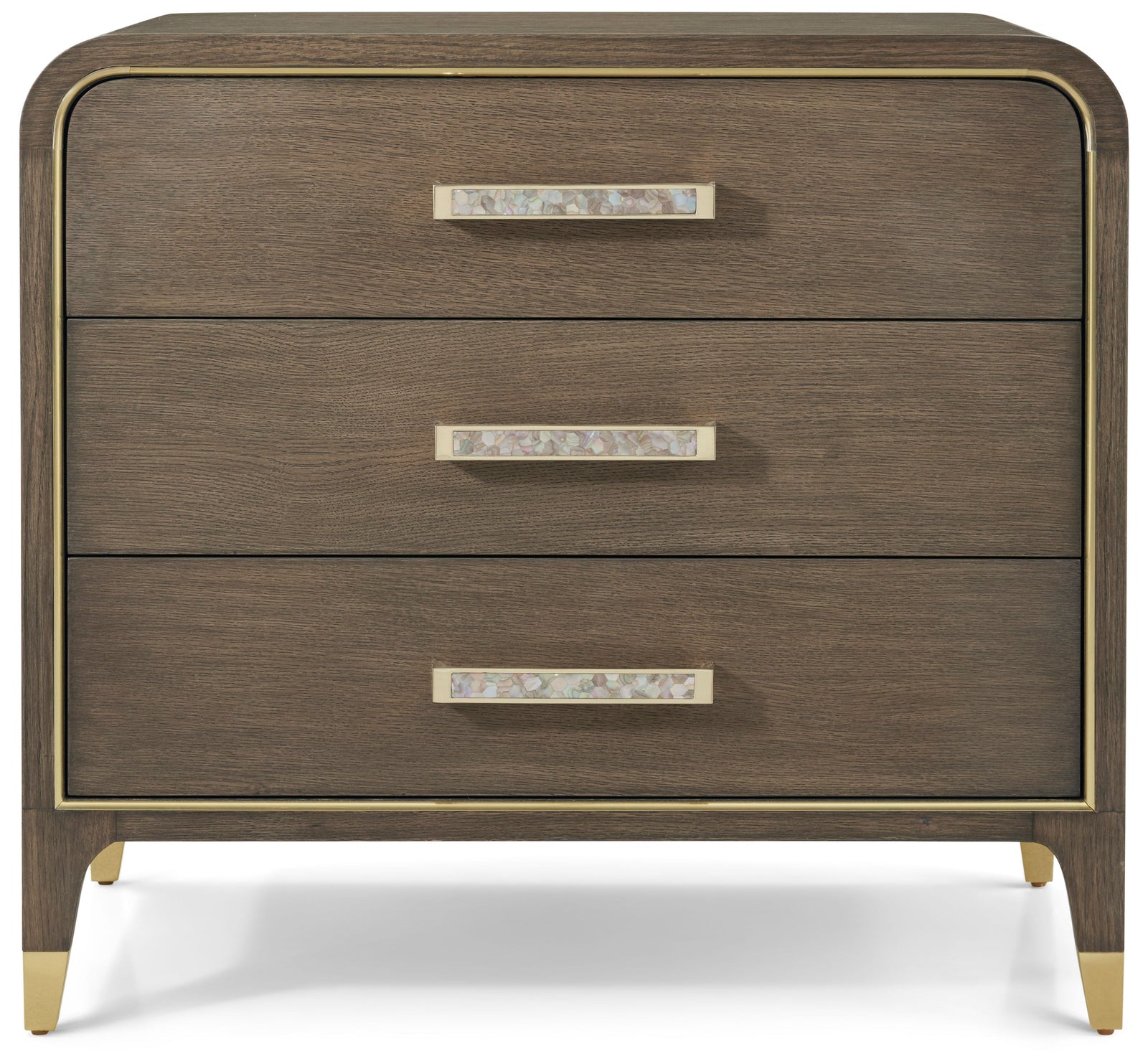 Theodore Alexander Judith Leiber 3-Drawer Nightstand Mink – front view