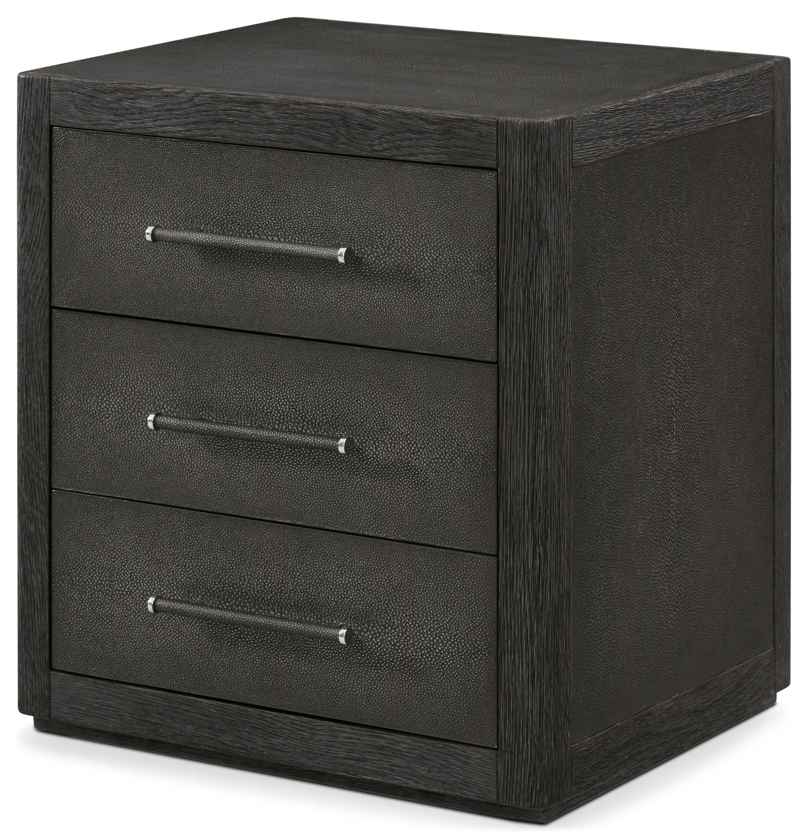 Theodore Alexander Maxwell 3-Drawer Nightstand Obsidian, Obsidian Shagreen – angle view