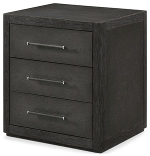 Theodore Alexander Maxwell 3-Drawer Nightstand Obsidian, Obsidian Shagreen – angle view