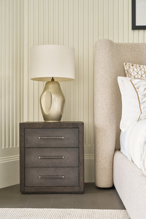Theodore Alexander Maxwell 3-Drawer Nightstand Obsidian, Obsidian Shagreen – room setting