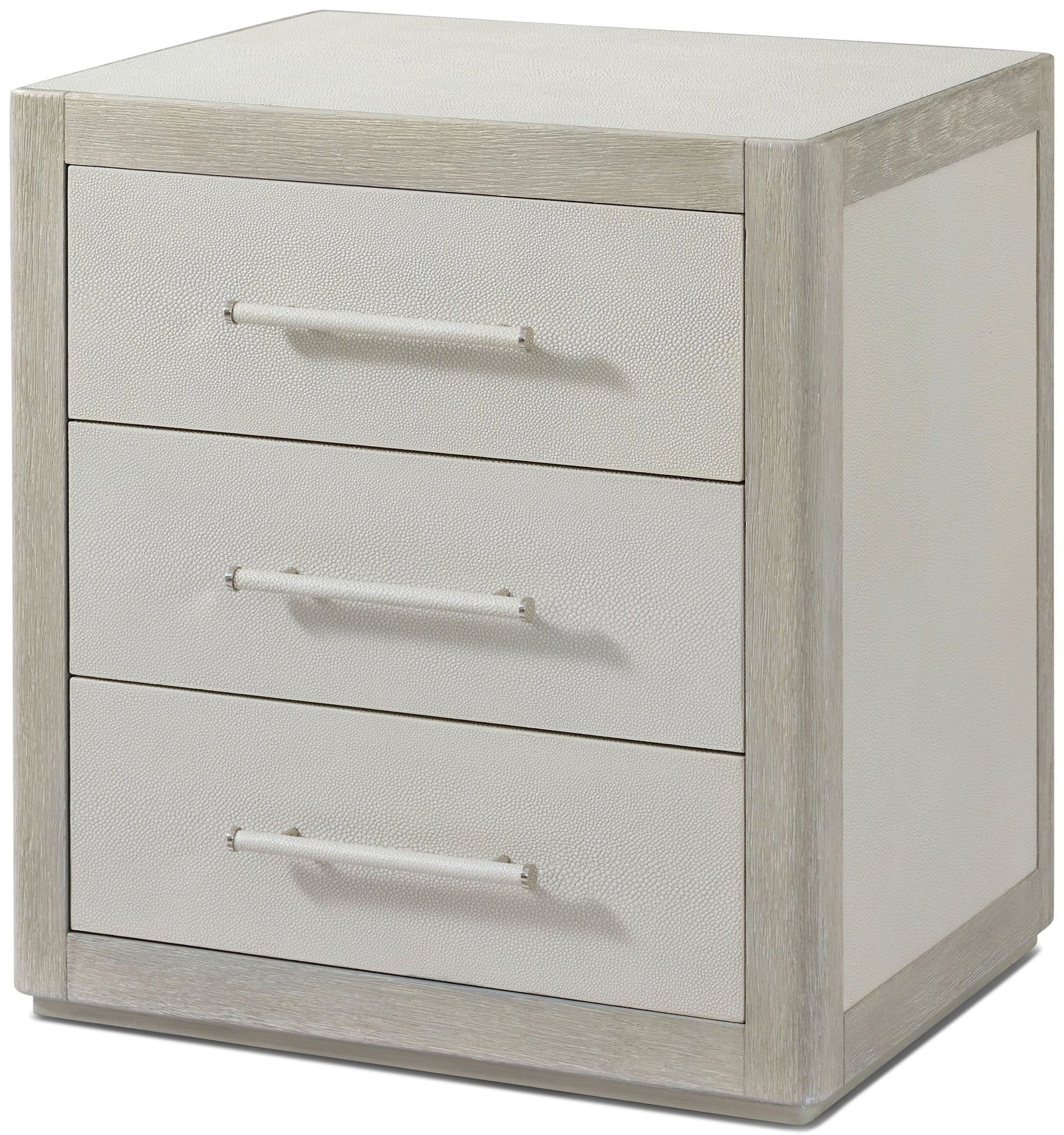 Theodore Alexander Maxwell 3-Drawer Nightstand Cashmere, Dove – angle view