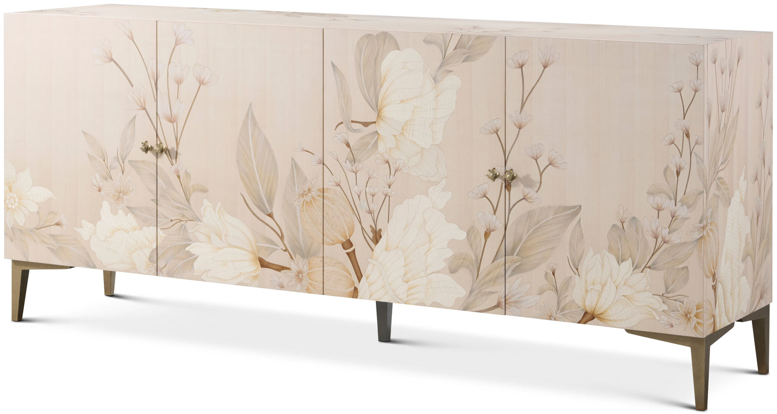 Theodore Alexander Bouquet 4-Door Sideboard Buttercream – angle view