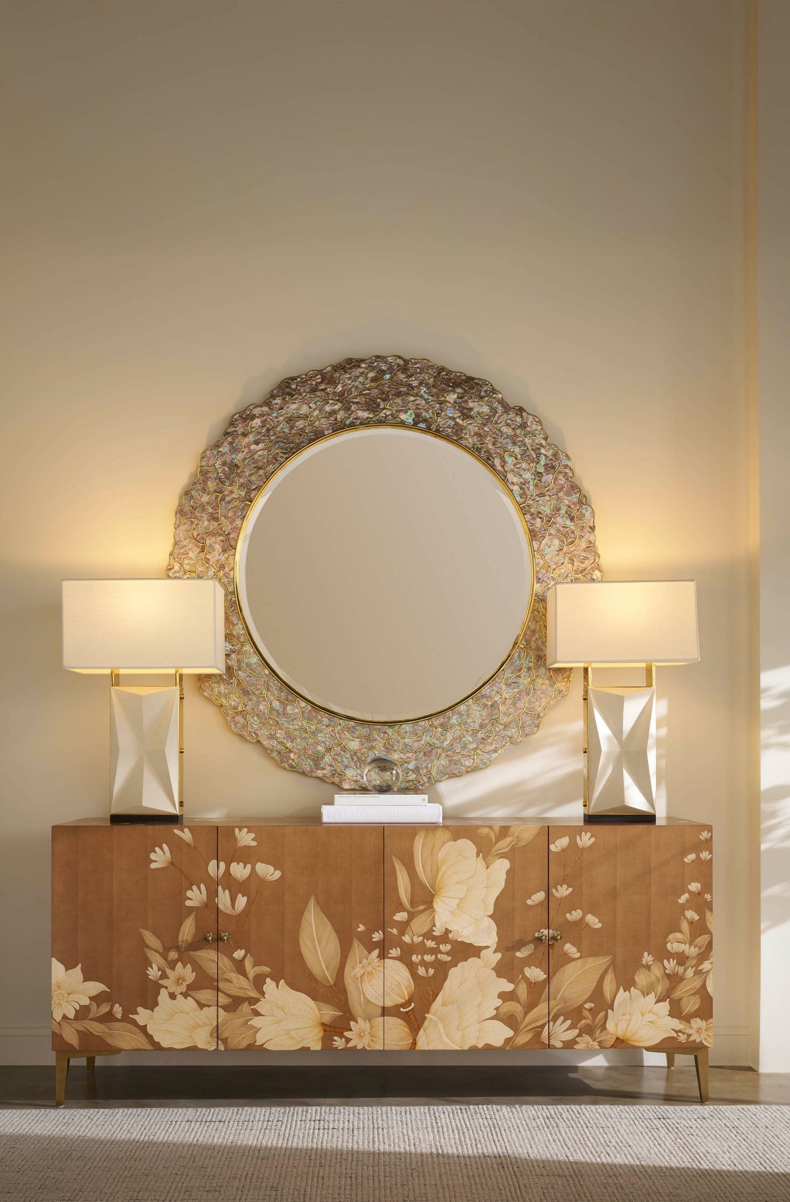 Theodore Alexander Bouquet 4-Door Sideboard Toasted Cashew – room setting