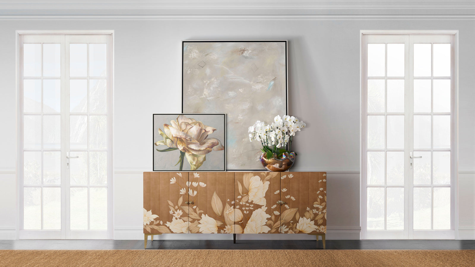Theodore Alexander Bouquet 4-Door Sideboard Toasted Cashew – room setting
