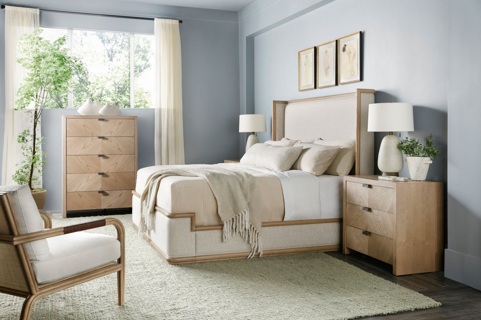 Theodore Alexander Catalina Upholstered Bed King / Dune – room setting