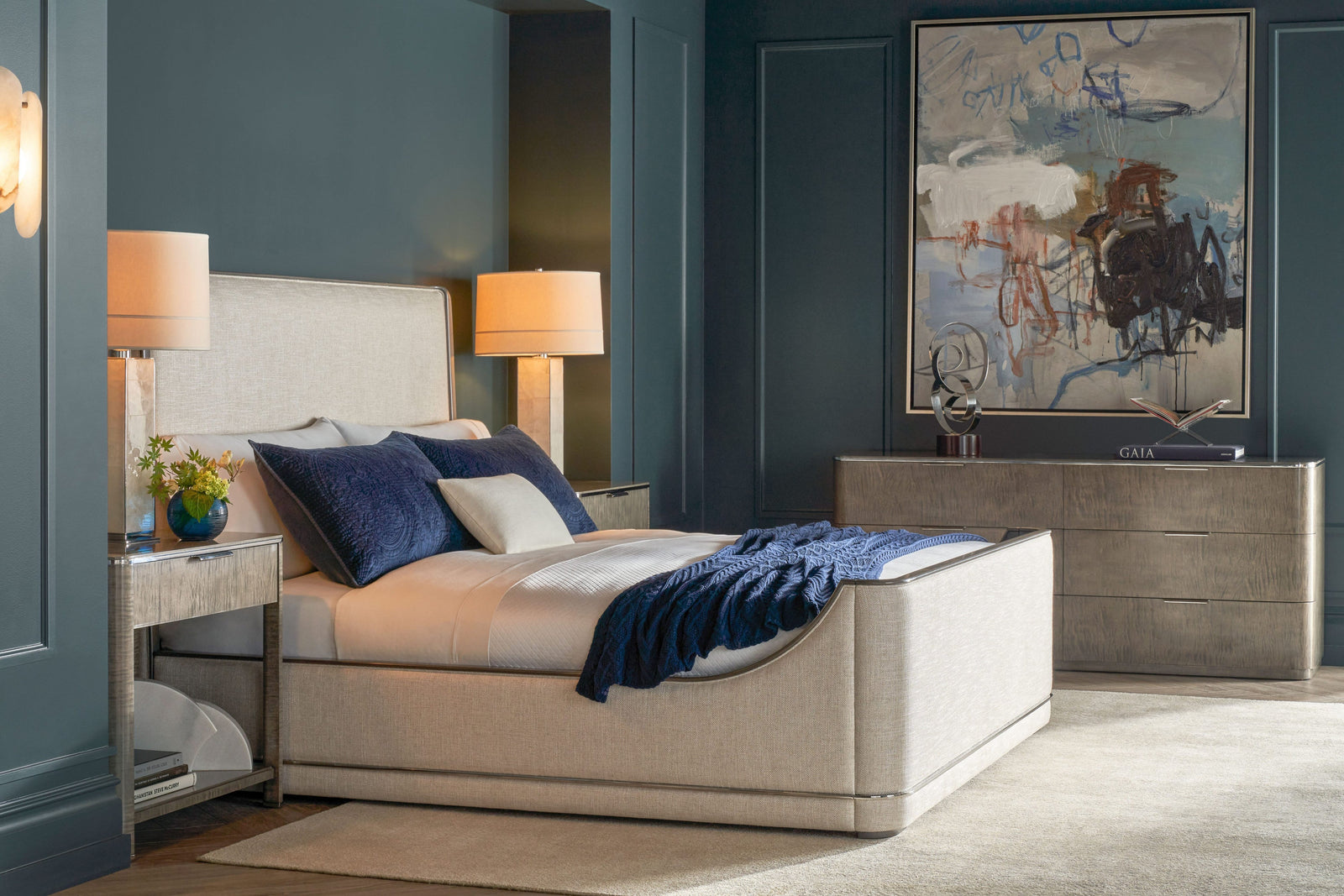 Theodore Alexander Hudson Upholstered Bed King – room setting