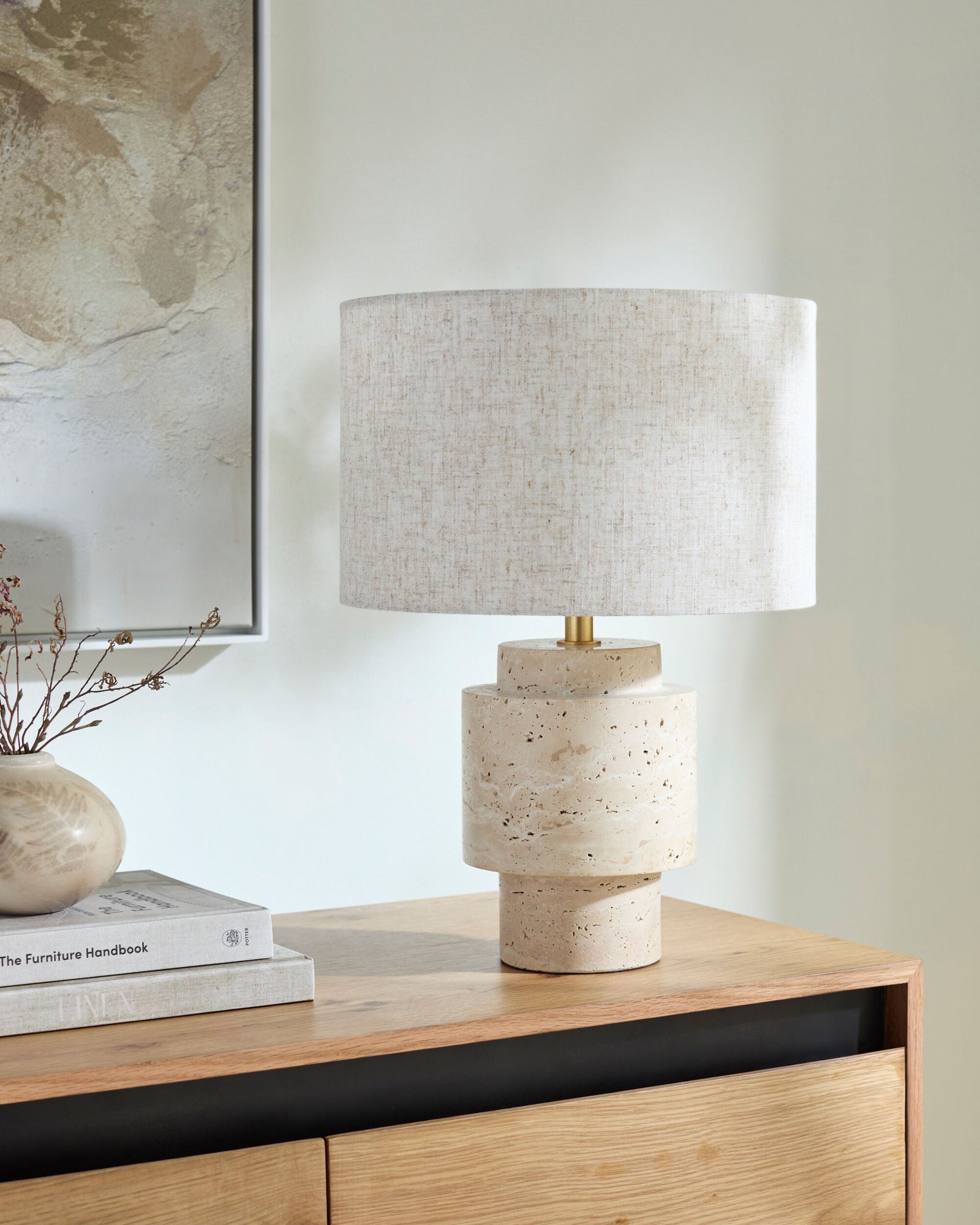Taven Accent Table Lamp Beige – room setting