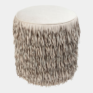 Global Views Thelma Fringe Ottoman Ivory Hair-on-Hide – detail
