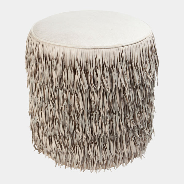 Global Views Thelma Fringe Ottoman Ivory Hair-on-Hide – detail
