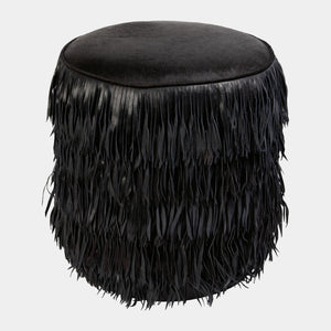 Global Views Thelma Fringe Ottoman Black Hair-on-Hide – detail